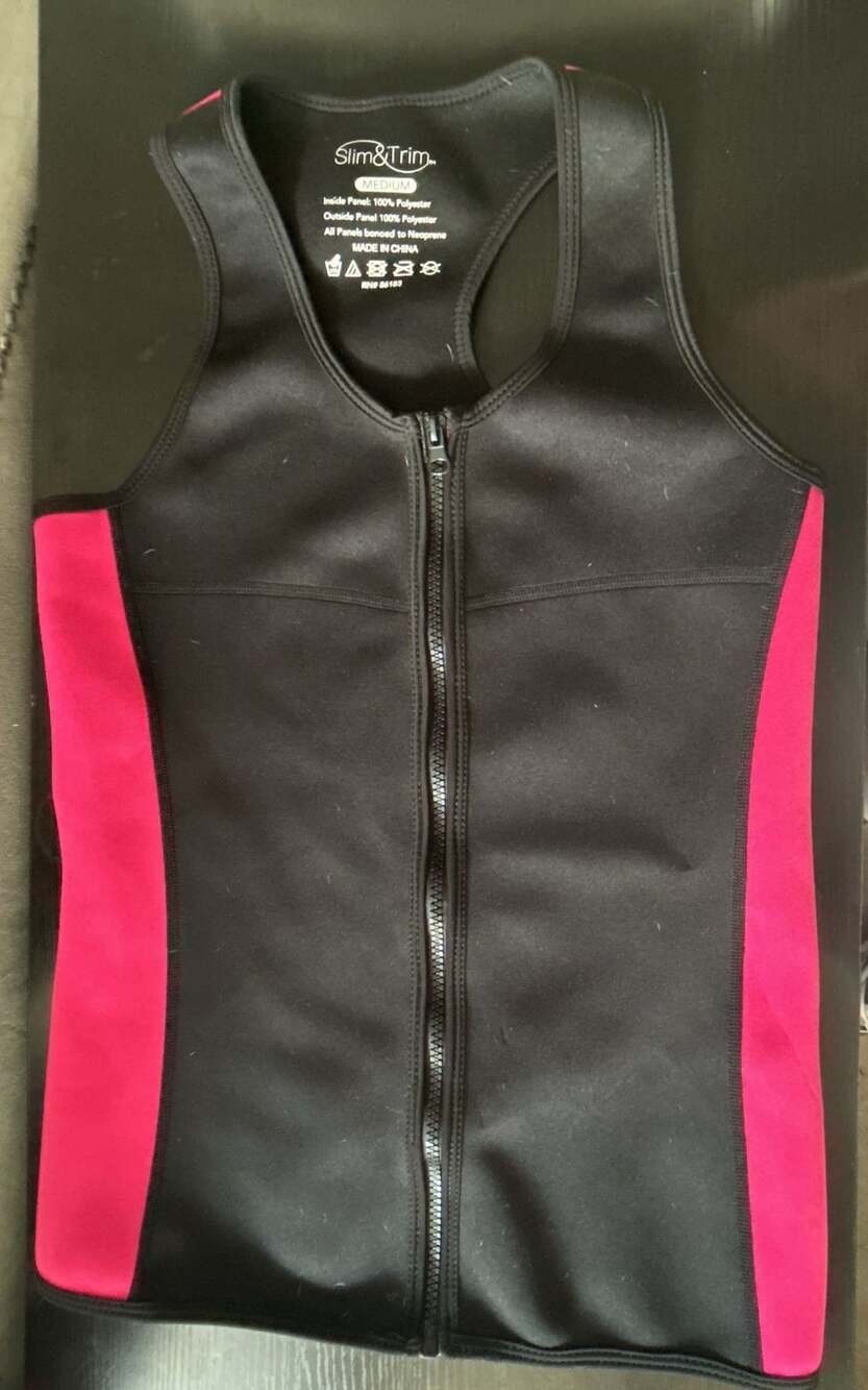 Slim & Trim Women's Sweat Vest Zip-Front Sauna Tank Top Black & Pink